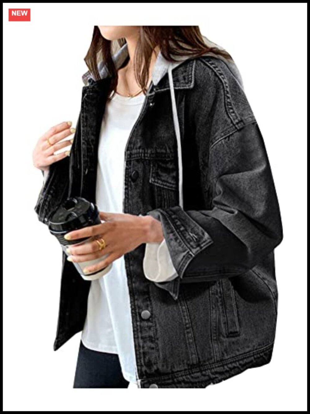 Oversized Distressed Hooded Jean Jacket Cotton Polyester